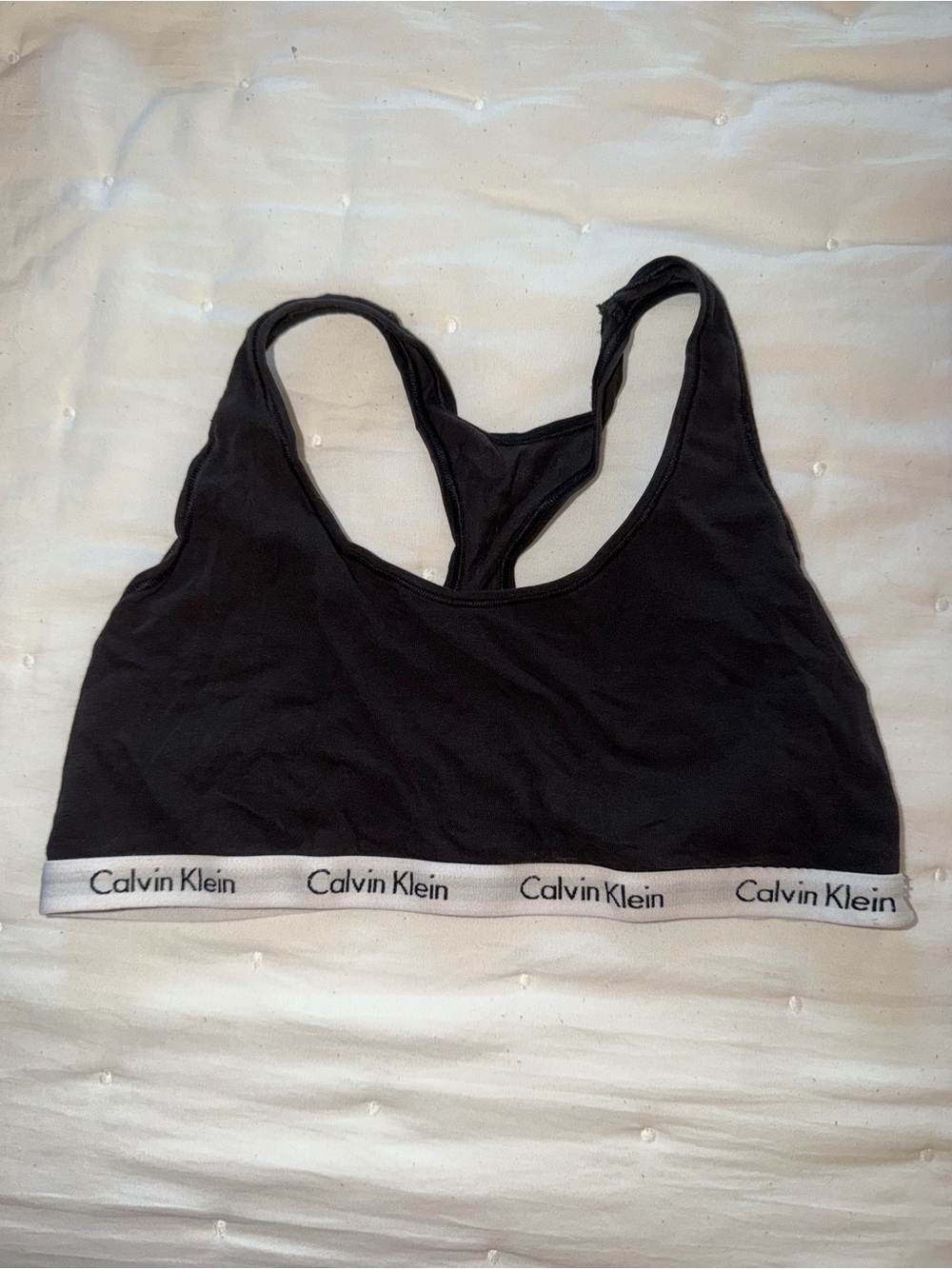 Calvin Klein Black Racerback Sports Bralette with White Branded Band